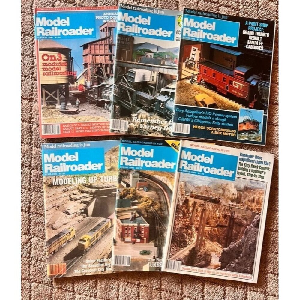 Vintage Model Railroader Magazines Lot of 6 Issues  JAN FEB MAR APR AUG DEC 1981